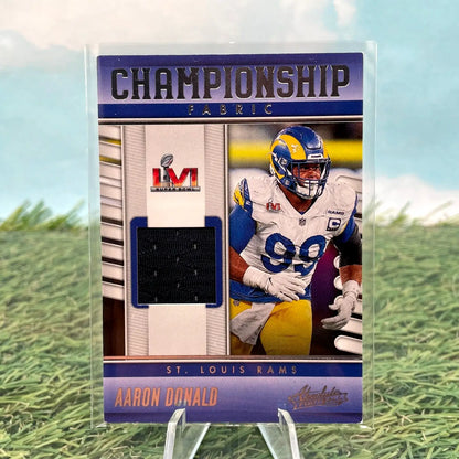 Aaron Donald trading card 2023 Panini Absolute Championship Fabric Relic LA Rams