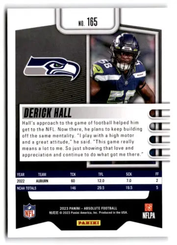 2023 Panini Absolute Green Derick Hall football card with original gloss finish