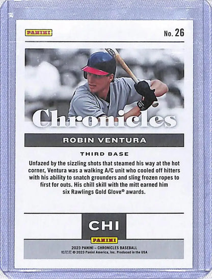 Baseball trading card of Robin Ventura in gray uniform for Chicago White Sox