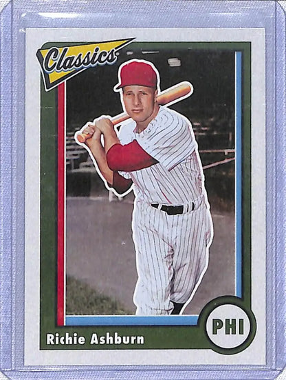 Richie Ashburn Philadelphia Phillies trading card in pinstriped uniform at bat