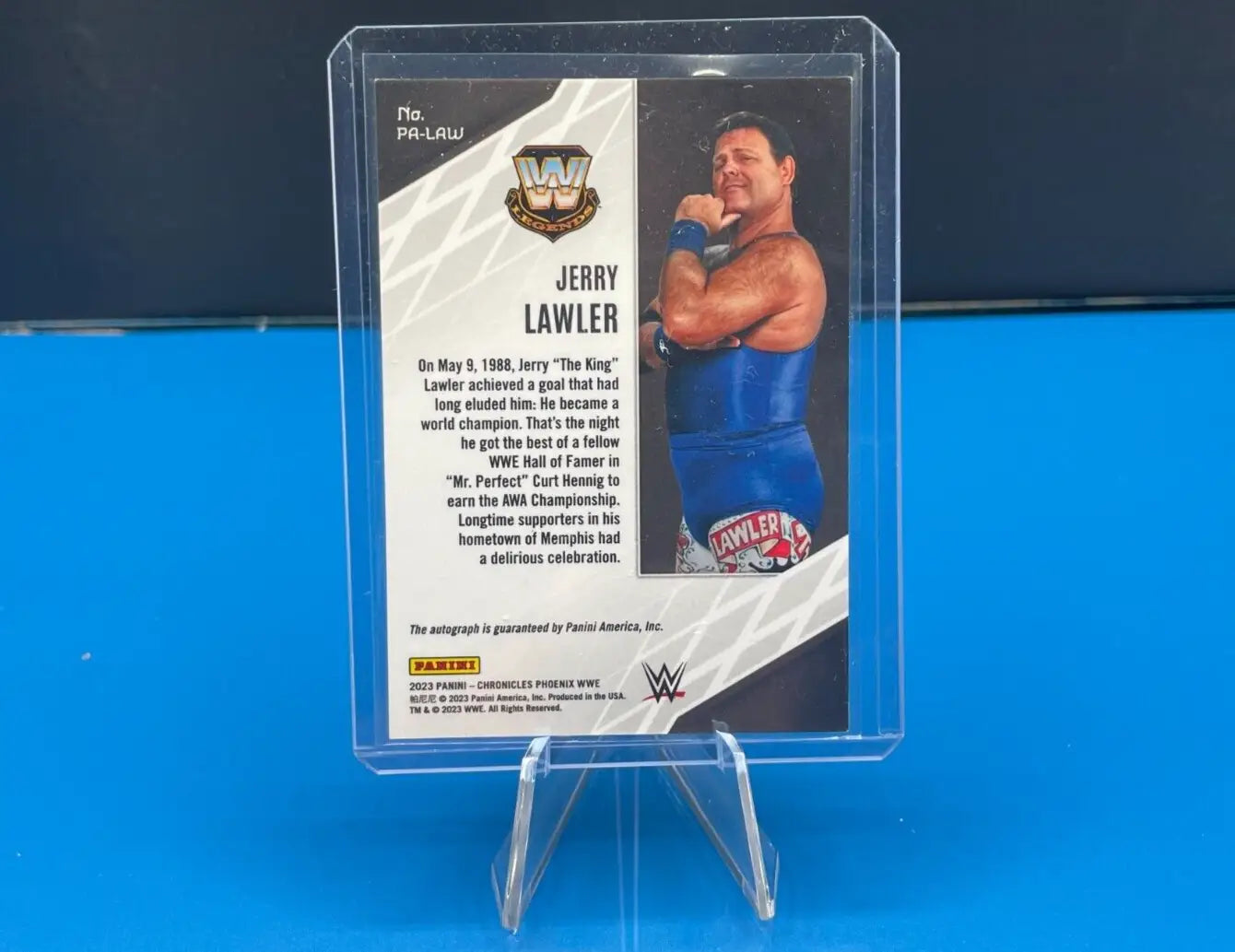 Jerry Lawler wrestling card from 2023 Panini Chronicles Phoenix WWE with Jerry Lawler’s autograph