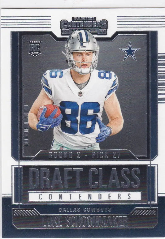 Football trading card featuring Luke Schoonmaker RC Draft Class Dallas Cowboys jersey 86