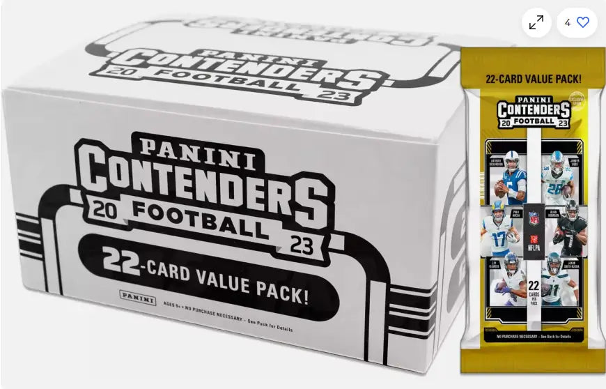 2023 Panini Contenders Football trading cards Fat Pack Box with 22-card pack displayed