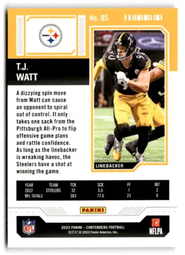 T.J. Watt 2023 Panini Contenders Game Ticket Bronze football card original gloss