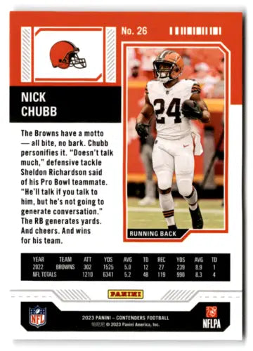 Nick Chubb 2023 Panini Contenders Game Ticket Red football card with original gloss