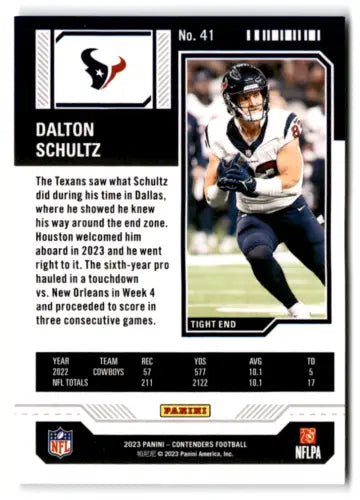 Dalton Schultz 2023 Panini Contenders Game Ticket Red football card with original gloss