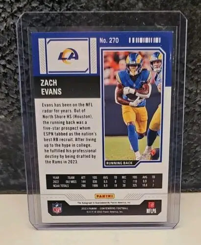 Zach Evans football card from 2023 Panini Contenders Rookie Ticket Auto LA Rams