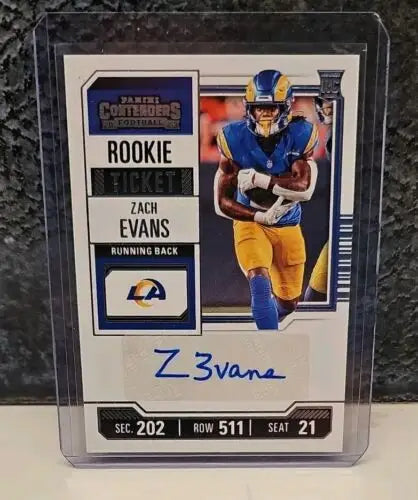 Zach Evans Rookie Football Card from 2023 Panini Contenders Zach Auto LA Rams