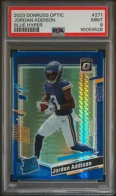 Graded 2023 Panini Donruss Optic Jordan Addison #271 Blue Hyper Football PSA 9 card