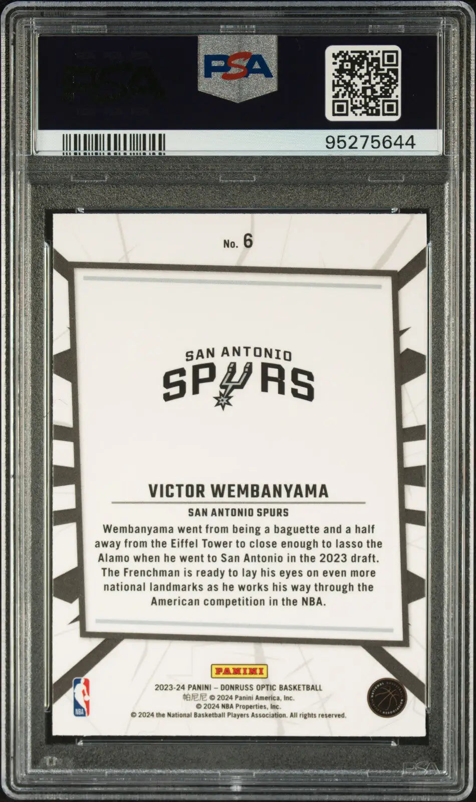 Graded 2023 Panini Donruss Optic My House Victor Wembanyama #6 Basketball PSA 10 card