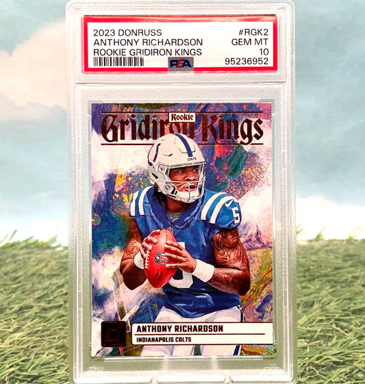 Graded Anthony Richardson rookie card from 2023 Panini Donruss GEM MT PSA 10