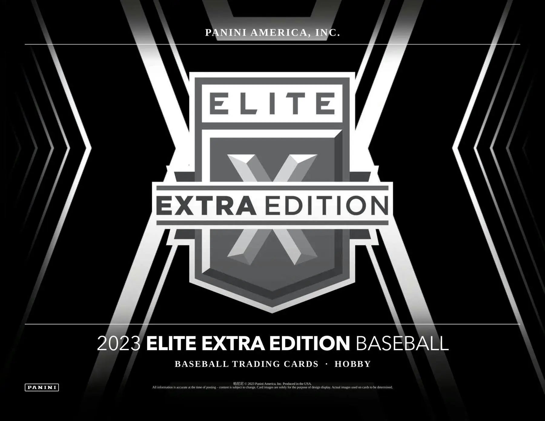 Black and silver logo design for 2023 Elite Extra Edition Baseball memorabilia cards