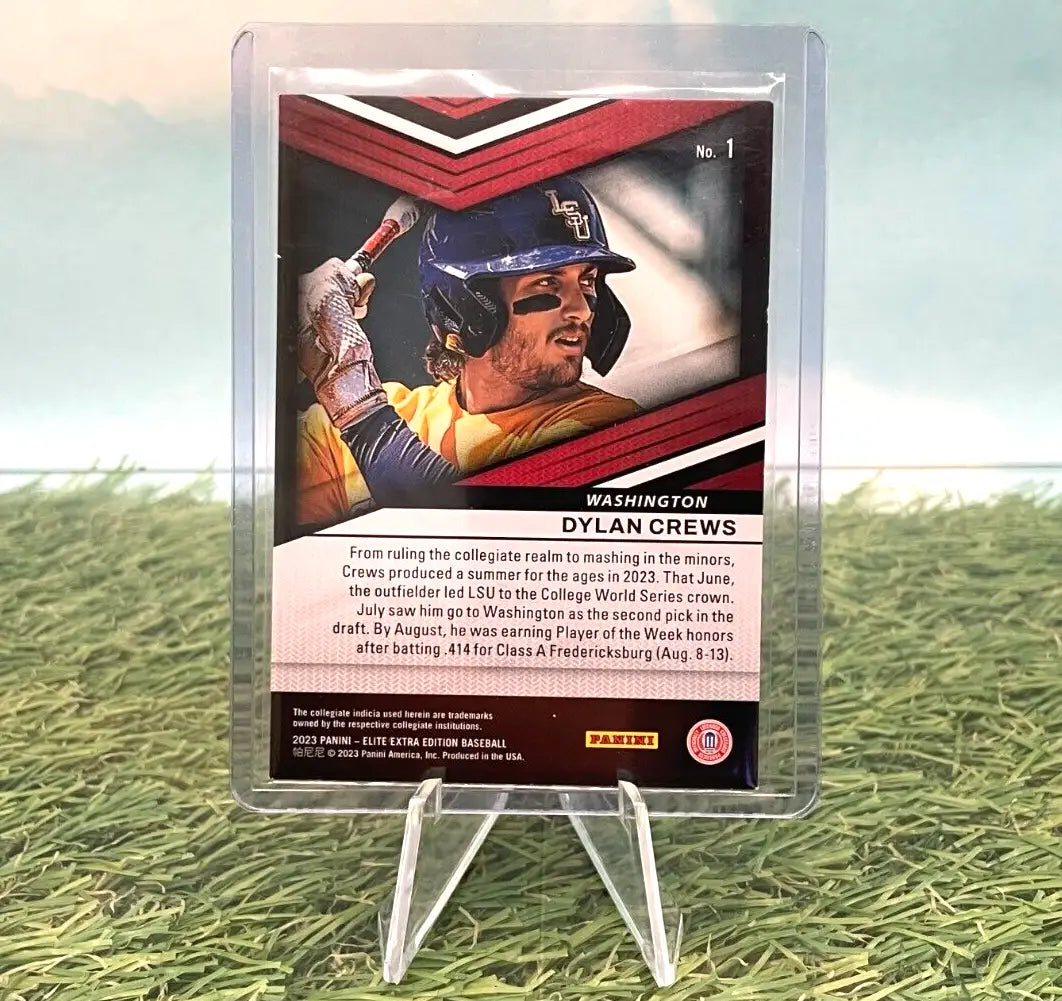 Baseball trading card in protective case featuring Washington Nationals Panini Elite player