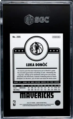 Graded Luka Dončić 2023 Panini Hoops #295 Card SGC 9.5 for collectors and fans