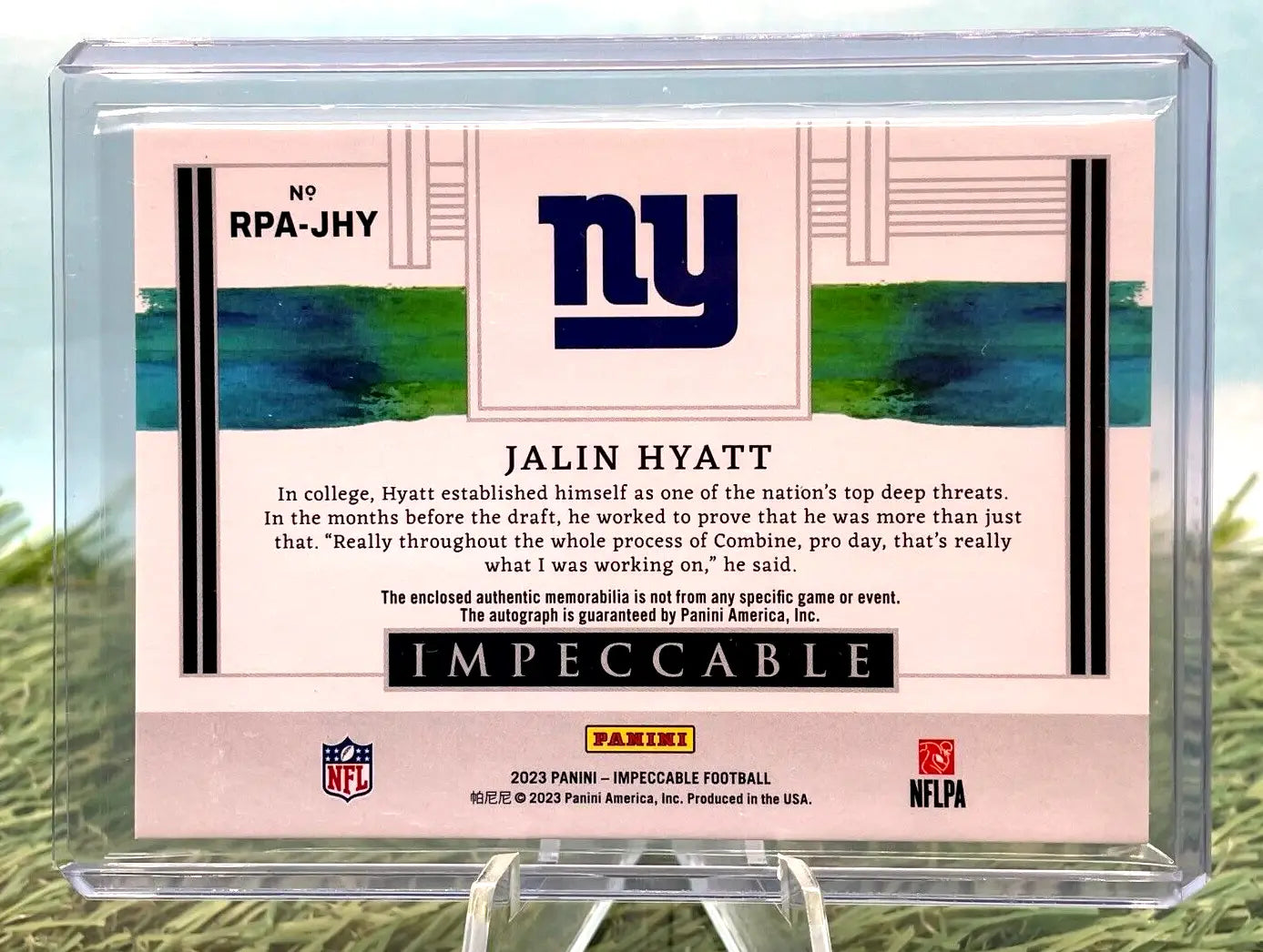 Jalin Hyatt 2023 Panini Impeccable Football card, RPA /49, NY Giants collectible