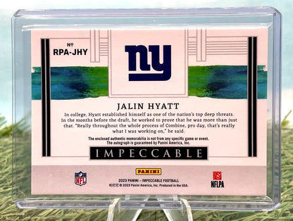 Jalin Hyatt 2023 Panini Impeccable Football card, RPA /49, NY Giants collectible