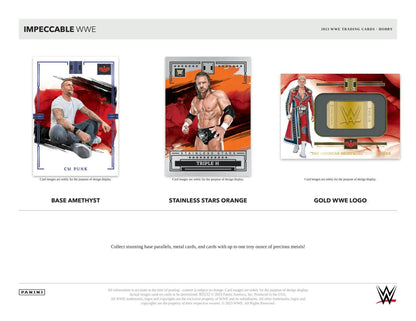 WWE wrestling trading cards featuring unique insert designs from 2023 Panini Impeccable