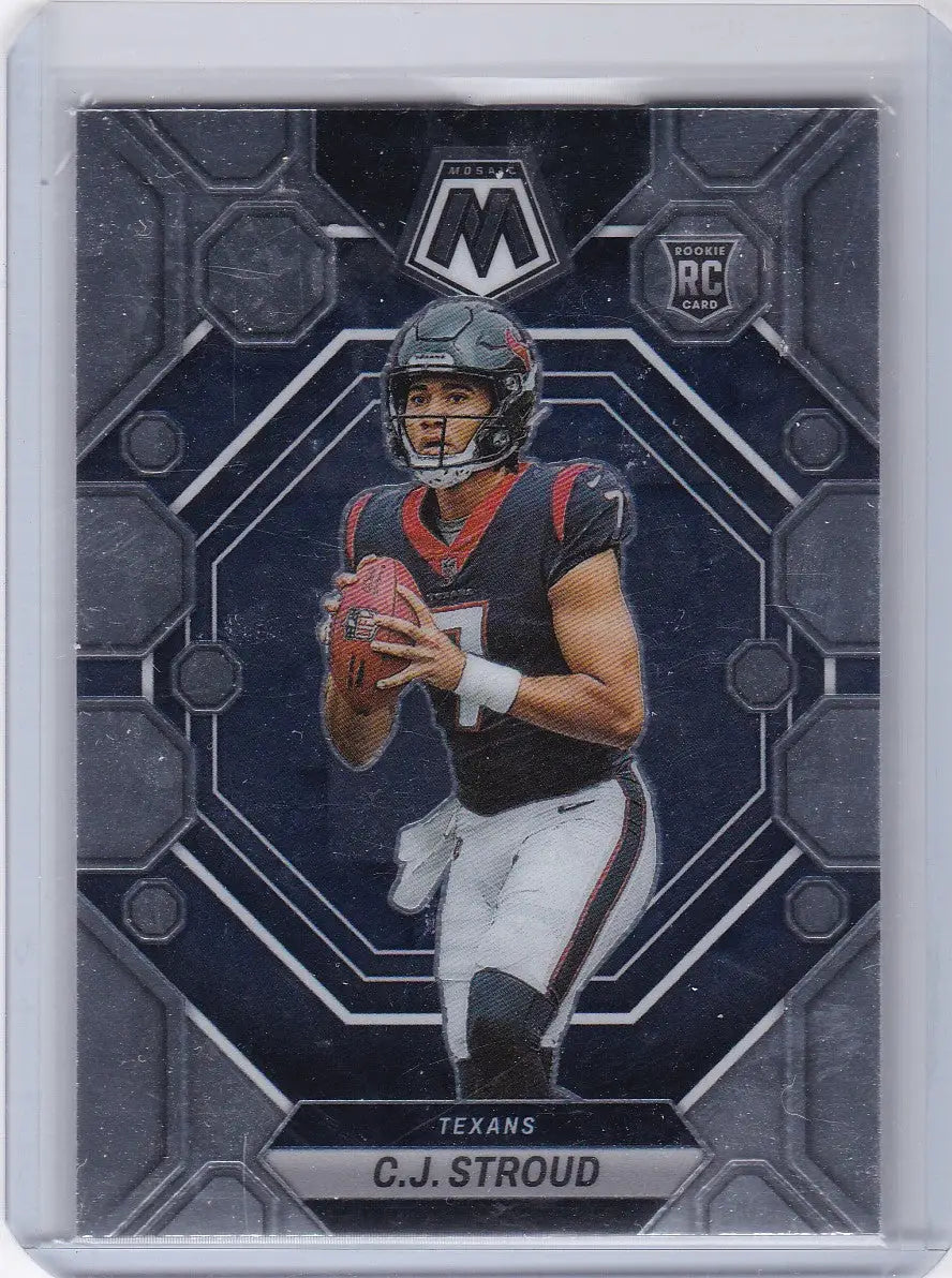 NFL rookie trading card of C.J. Stroud in Panini Mosaic Silver Prizm for Houston Texans