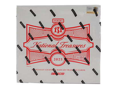 2023 Panini National Treasures Racing Hobby Box featuring memorabilia cards design