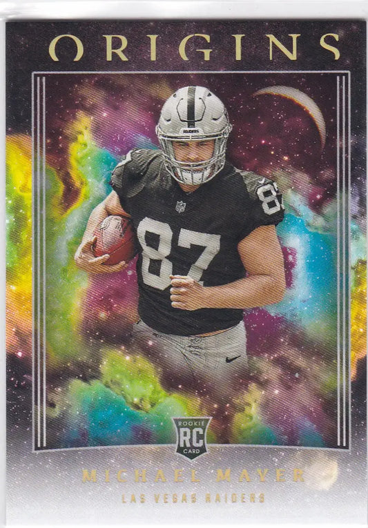 NFL trading card of Michael Mayer RC in Las Vegas Raiders uniform from Panini Origins