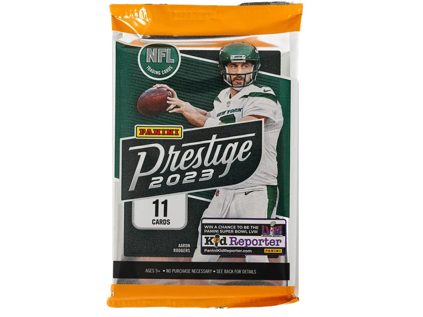 2023 Panini Prestige Football Blaster Box with orange and green packaging, diamond parallels