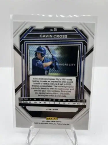 2023 Panini Prizm Blue Cracked Ice Gavin Cross baseball card for Kansas City Royals