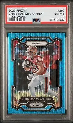 Graded 2023 Panini Prizm Christian McCaffrey #267 Blue Wave Football PSA 8 card