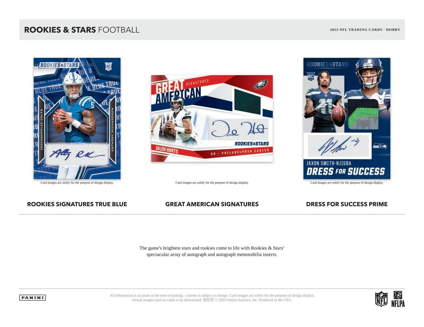 2023 Panini Rookies & Stars Football trading cards with autographs and jersey patches