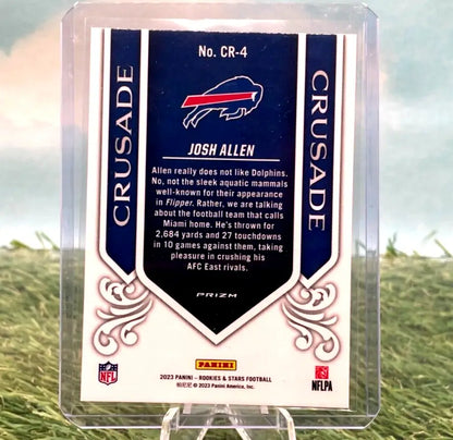 Josh Allen Crusade Silver Prizm football card from 2023 Panini Rookies & Stars