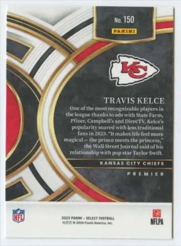 Travis Kelce football card from 2023 Panini Select featuring original gloss design