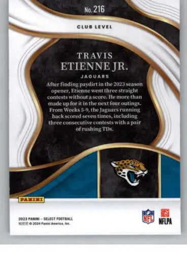 Travis Etienne Jr. football card original gloss 2023 Panini Select Jaguars Club Level