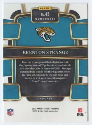 Brenton Strange football card from 2023 Panini Select featuring original gloss design