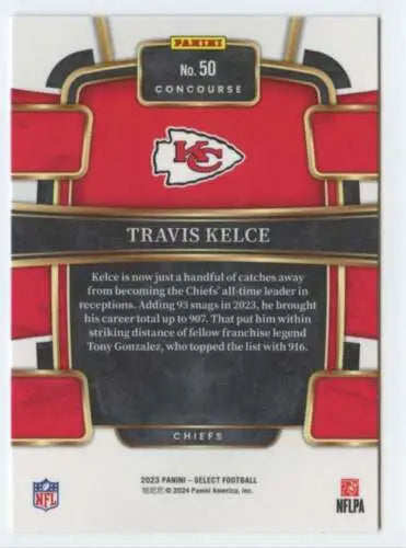 Travis Kelce football card, 2023 Panini Select Concourse with original gloss finish