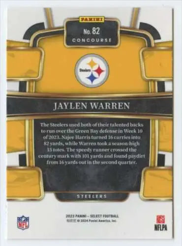 2023 Panini Select Jaylen Warren football card with original gloss features