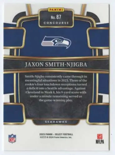 Jaxon Smith-Njigba football card from 2023 Panini Select featuring original gloss design