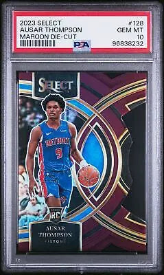 Graded Ausar Thompson basketball card 2023 Panini Select Die Cut Maroon Prizm PSA 10