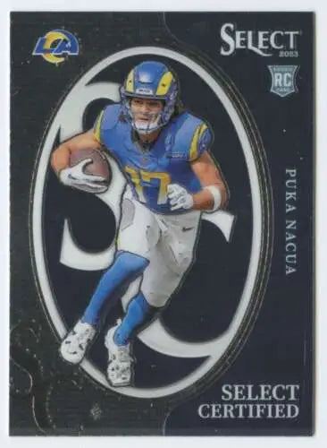 Puka Nacua football card from 2023 Panini Select Select Certified Rookies series