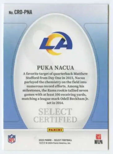 2023 Panini Select Select Certified Rookies Puka Nacua football card with original gloss