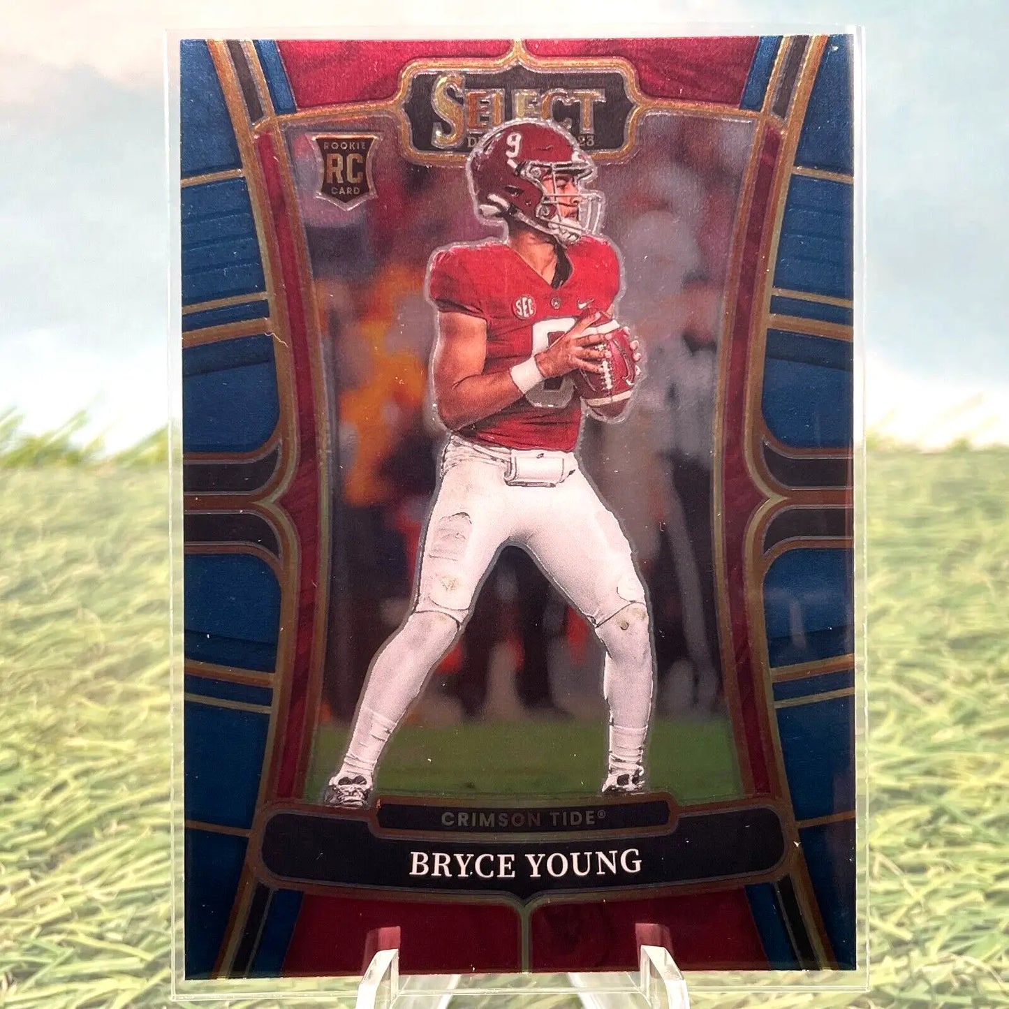 Football trading card of Bryce Young in red uniform from Panini Select Draft Picks