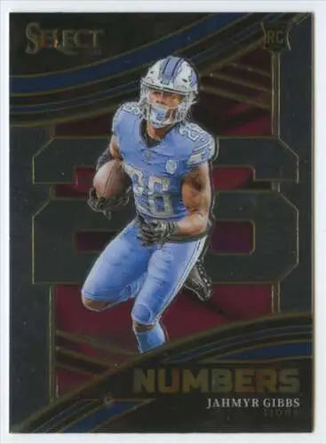 Jahmyr Gibbs football card from 2023 Panini Select Select Numbers with original gloss finish