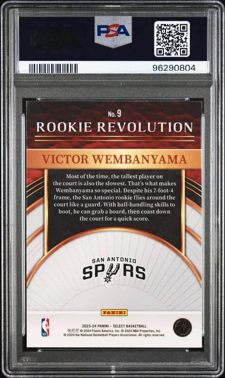 2023 Panini Select Rookie Revolution Victor Wembanyama #9 Basketball PSA 10 card image