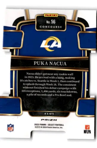 Puka Nacua football card from 2023 Panini Select Silver Prizm Die-Cut collection