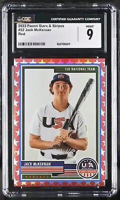 Graded 2023 Panini Stars & Stripes Jack McKernan baseball card #32 Red 096/149 CGC 9