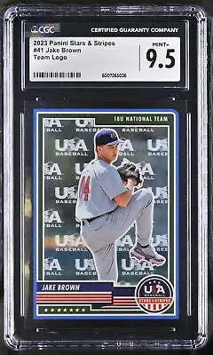 Graded 2023 Panini Stars & Stripes Jake Brown baseball card with team logo CGC 9.5