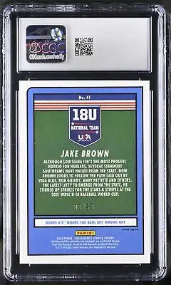 2023 Panini Stars & Stripes Jake Brown #41 Team Logo 3/50 Baseball CGC 9.5 Graded Card