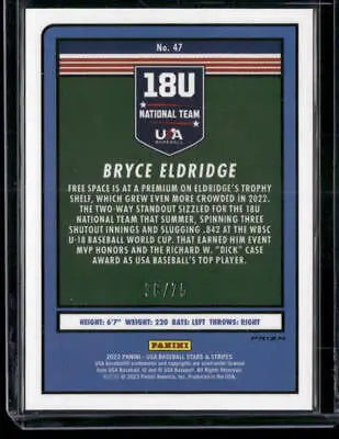 Bryce Eldridge baseball card from 2023 Panini USA Baseball Stars & Stripes #47