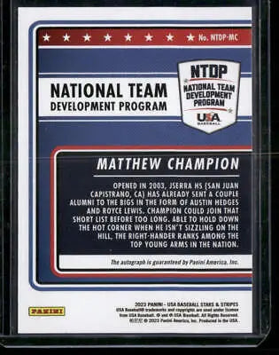 2023 Panini USA Baseball Stars & Stripes Matthew Champion #NTDP-MC Auto card image