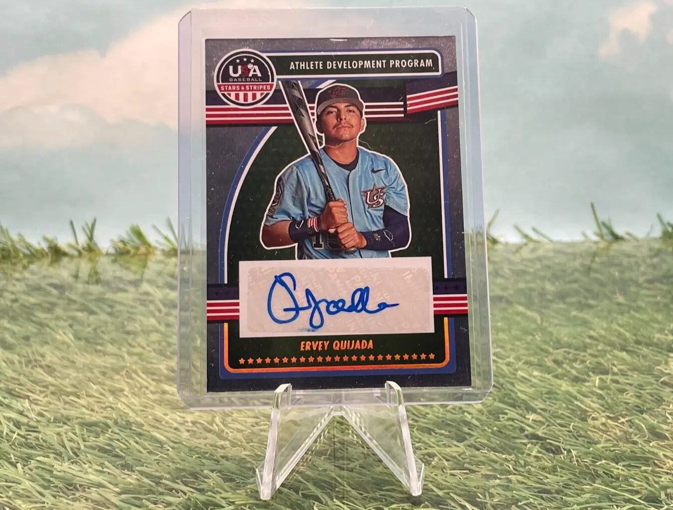 Signed Ervey Quijada baseball card from Panini USA Stars & Stripes Gold /10 edition