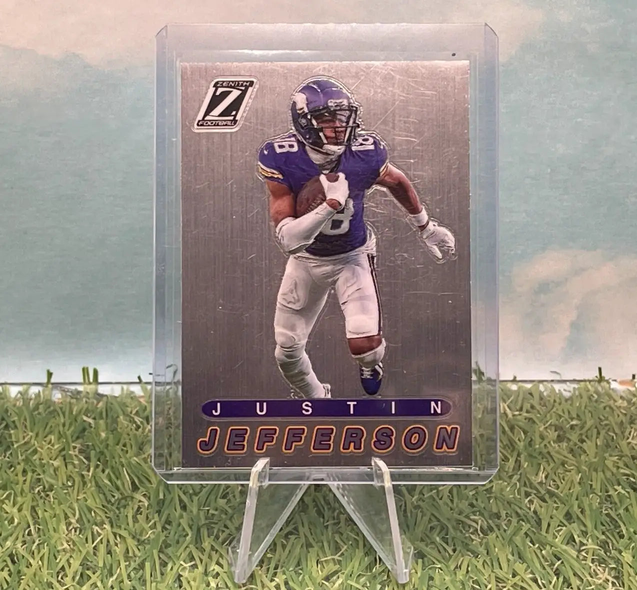 Justin Jefferson football card from 2023 Panini Zenith Minnesota Vikings silver parallel variety