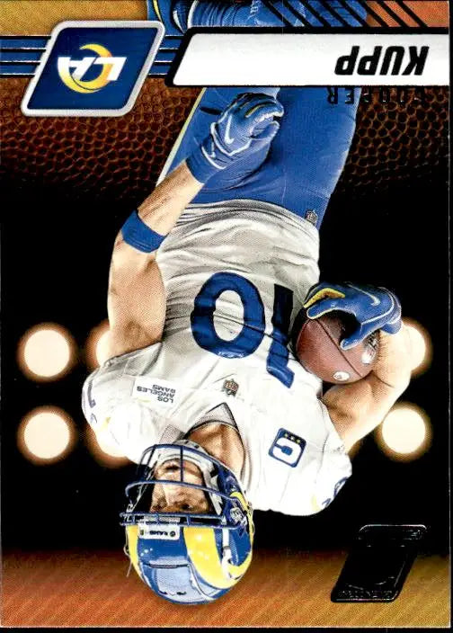 Upside-down NFL player Cooper Kupp in Los Angeles Rams uniform for Panini Zenith Retail